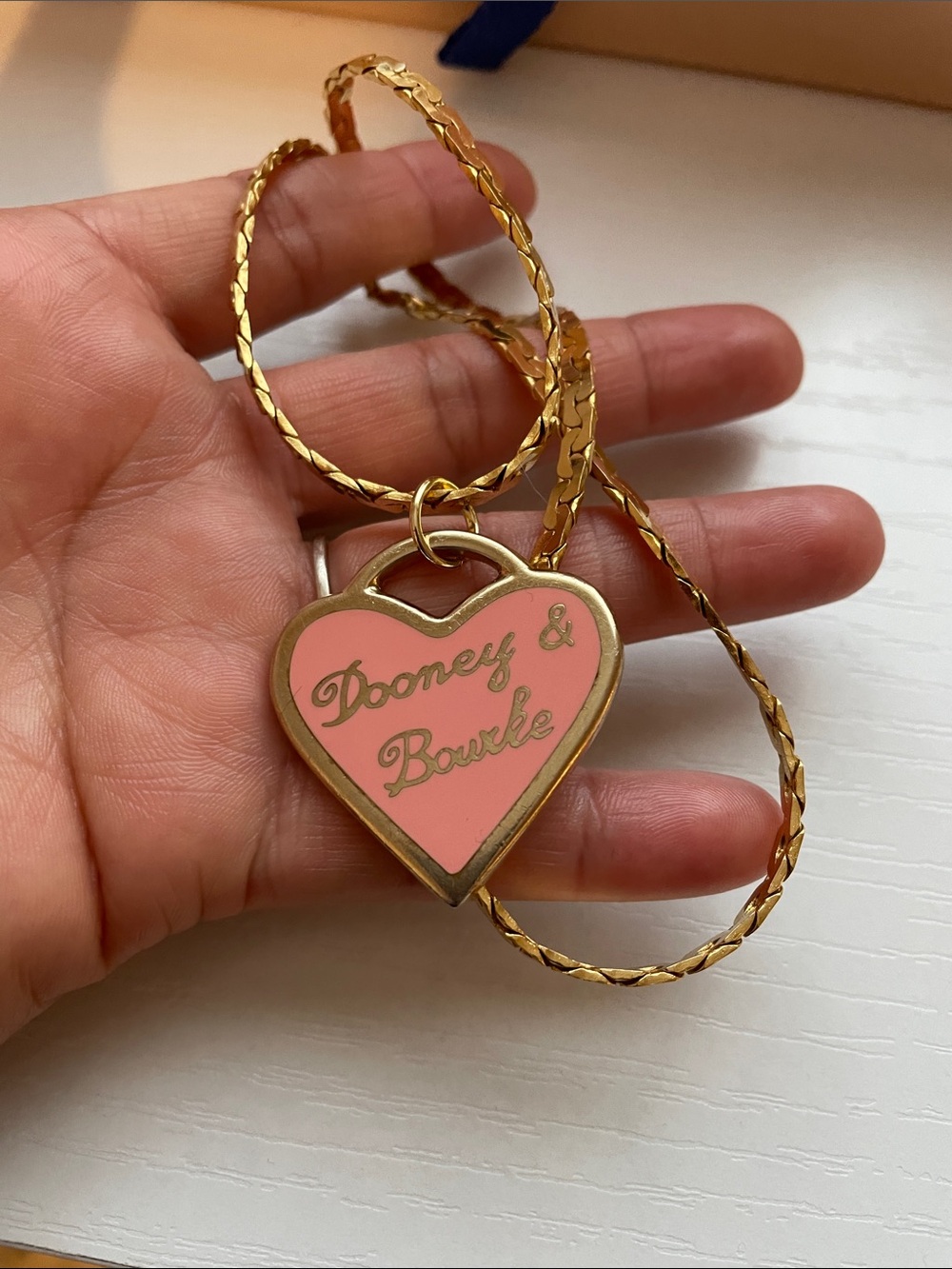 Dooney & Bourke Pink Heart Pendant on Gold Chain Necklace